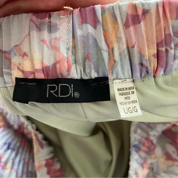 RDI floral pants flare leg pleated pull on elastic waist large - Picture 2 of 8